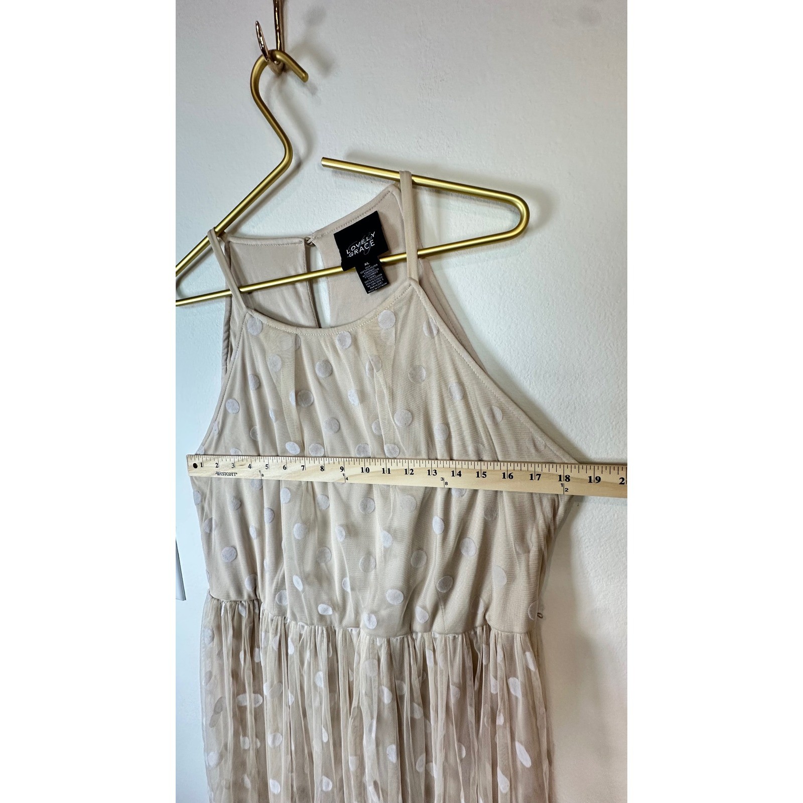 Lovely Grace Beige Polka Dot Maxi Ruffle Dress Women XL Ballet Tulle