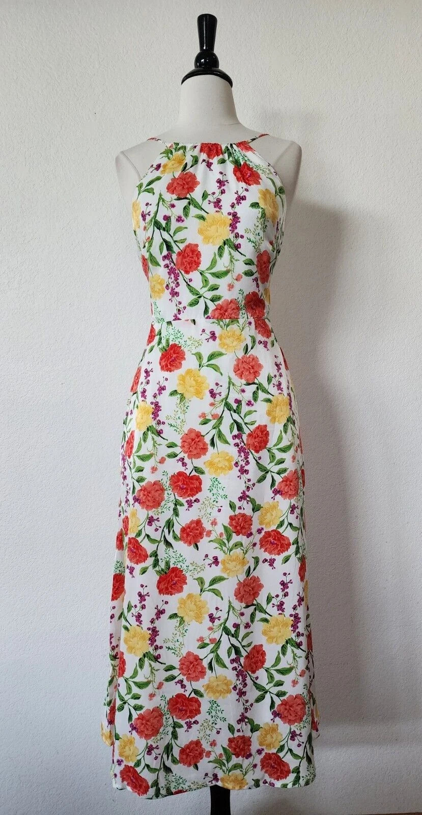 New Anthro Midi Dress Size Large White Floral Coquette Brunch Wedding Bow
