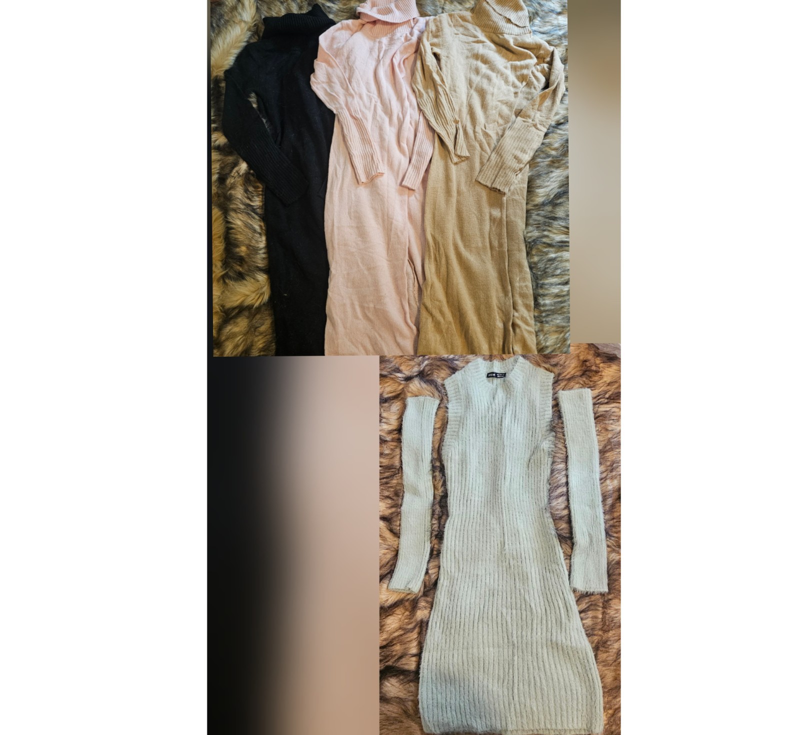 Ribbed Fuzzy Furry Eyelash Sweater Knit Turtleneck Dress Lot of 4