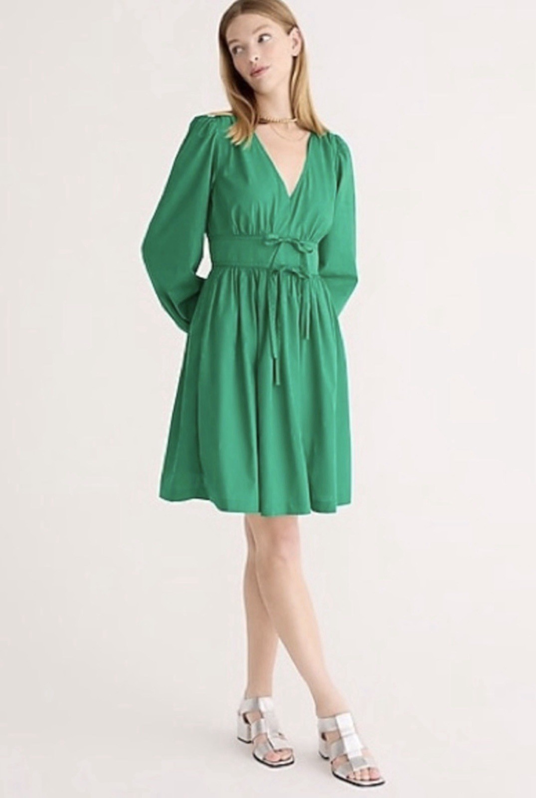 J.Crew Kelly Green Cotton Poplin V-Neck Mini Dress – Size 6