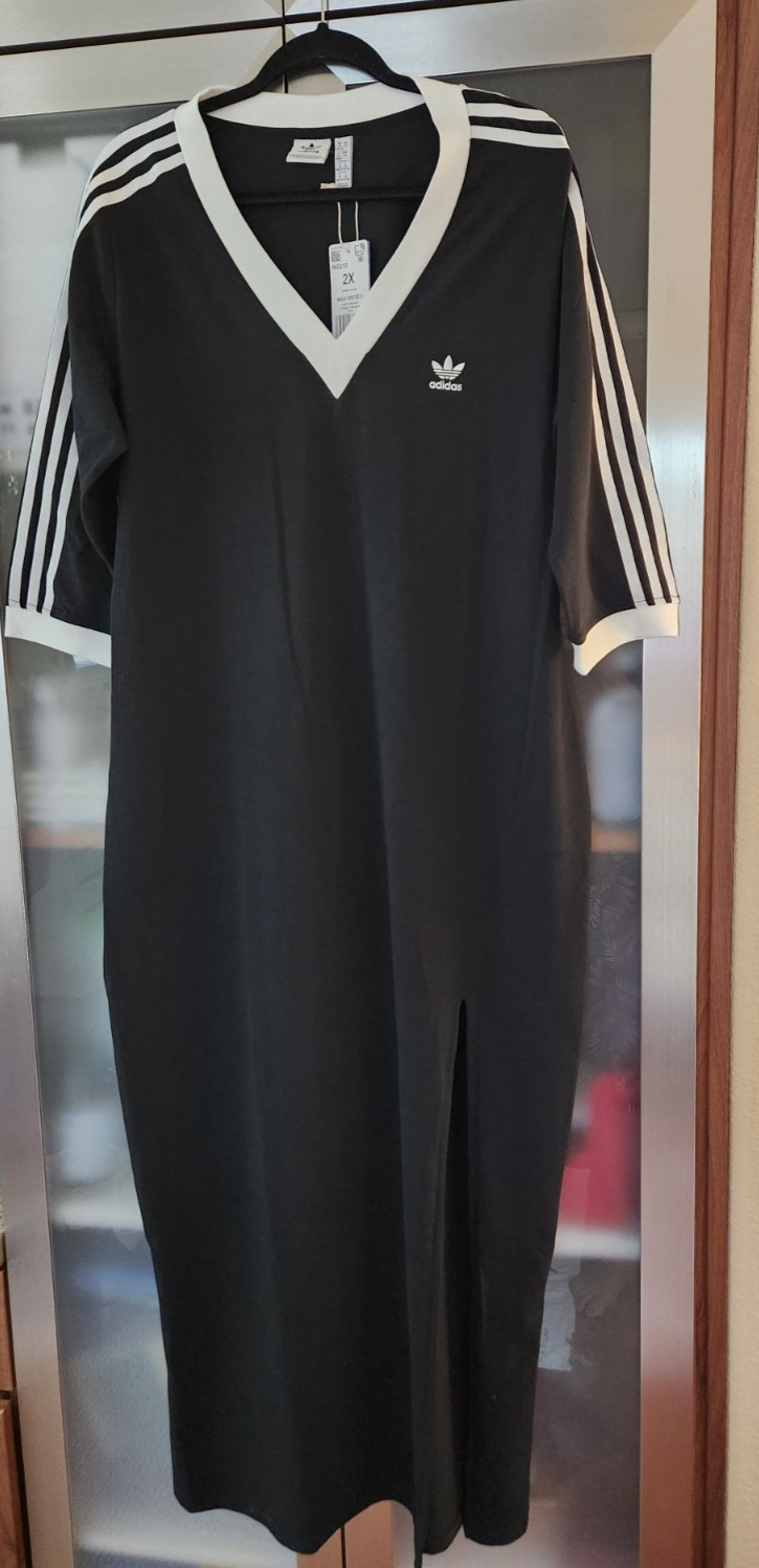 Adidas Originals plus 2X Adicolor CLASSIC 3 Stripes V-NECK Maxi Dress BLACK