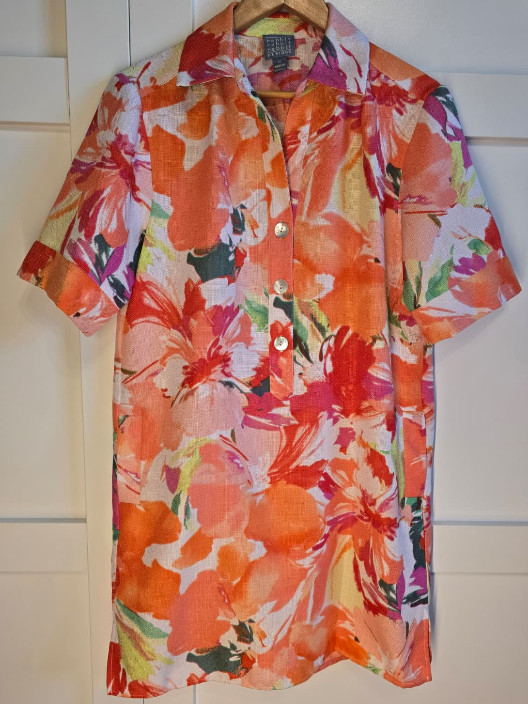 Rabbit Designs Womens 10 Tropical Floral Shift Dress Orange Pink Button Front