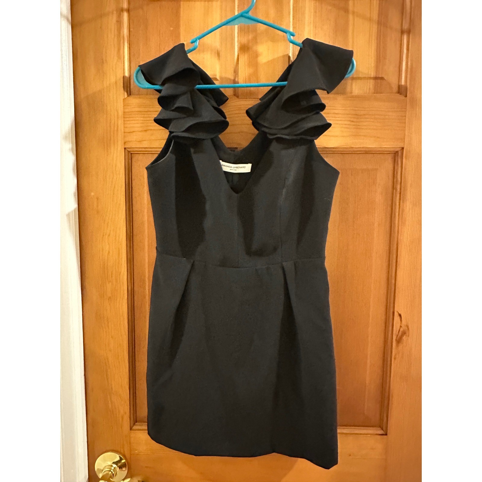 Amanda Uprichard Black Ruffle Shoulder Back Cutout Mini Dress Womens Large