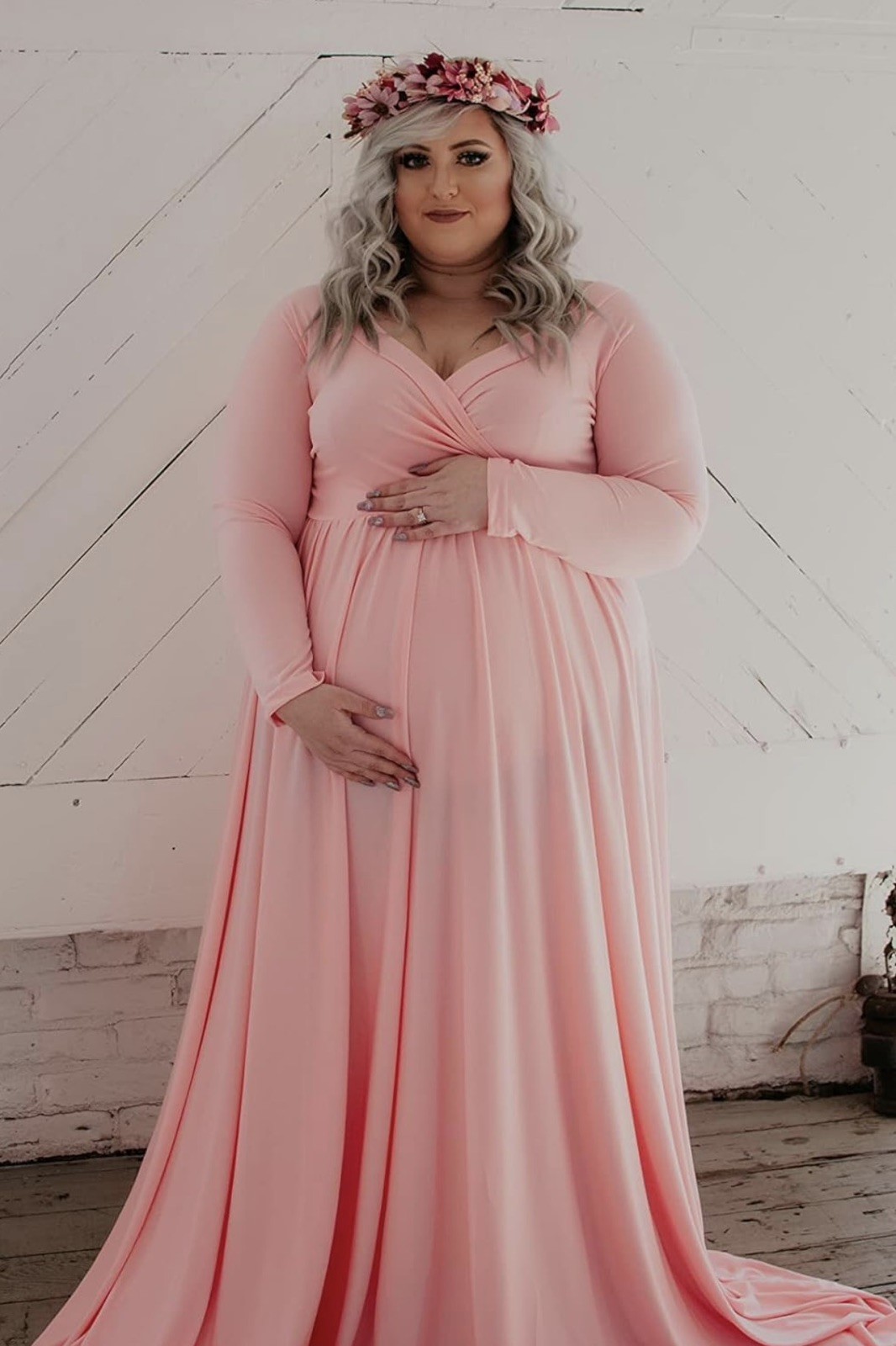 Saslax Maternity Off Shoulders L Circle Gown for Baby Shower Photo Dress 169