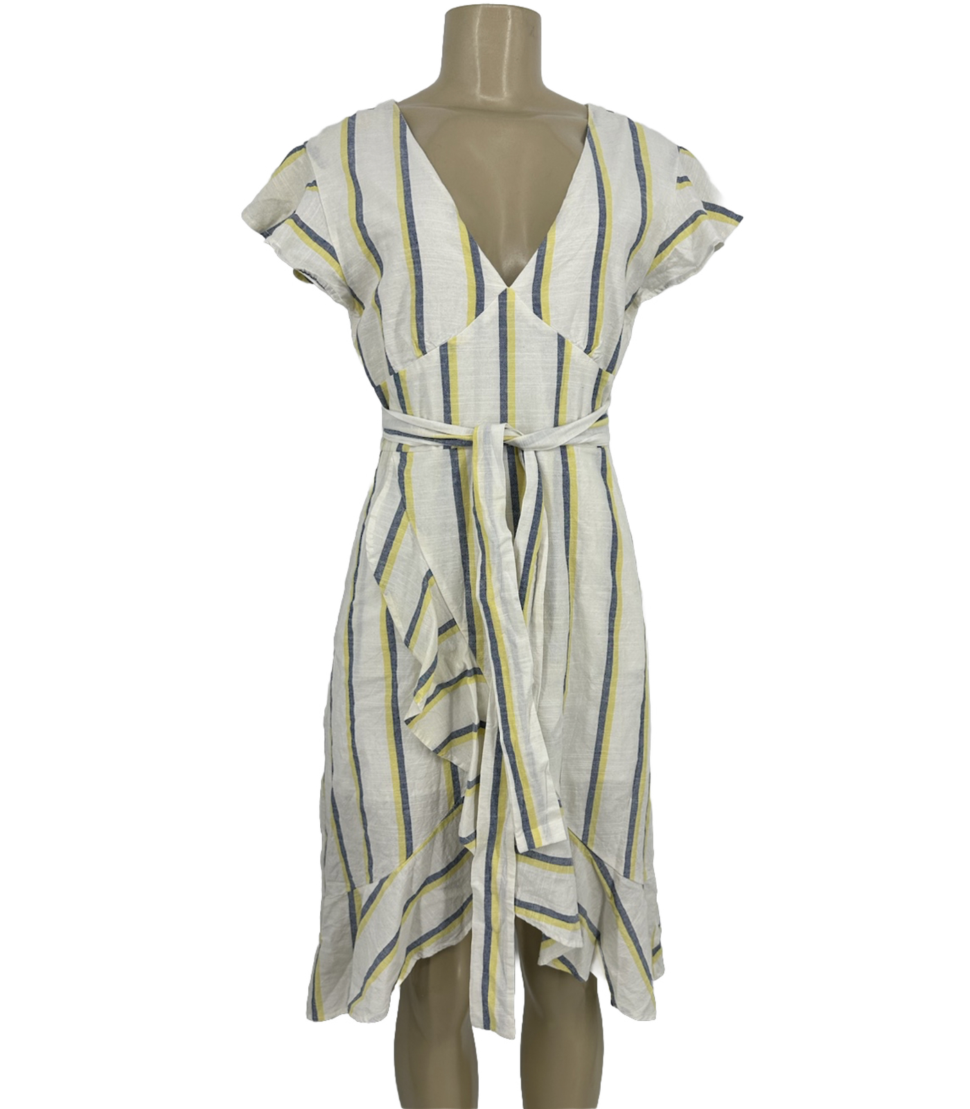 J.O.A. Medium Women Striped Fit & Flare Hi Low Dress Striped V-neck H36
