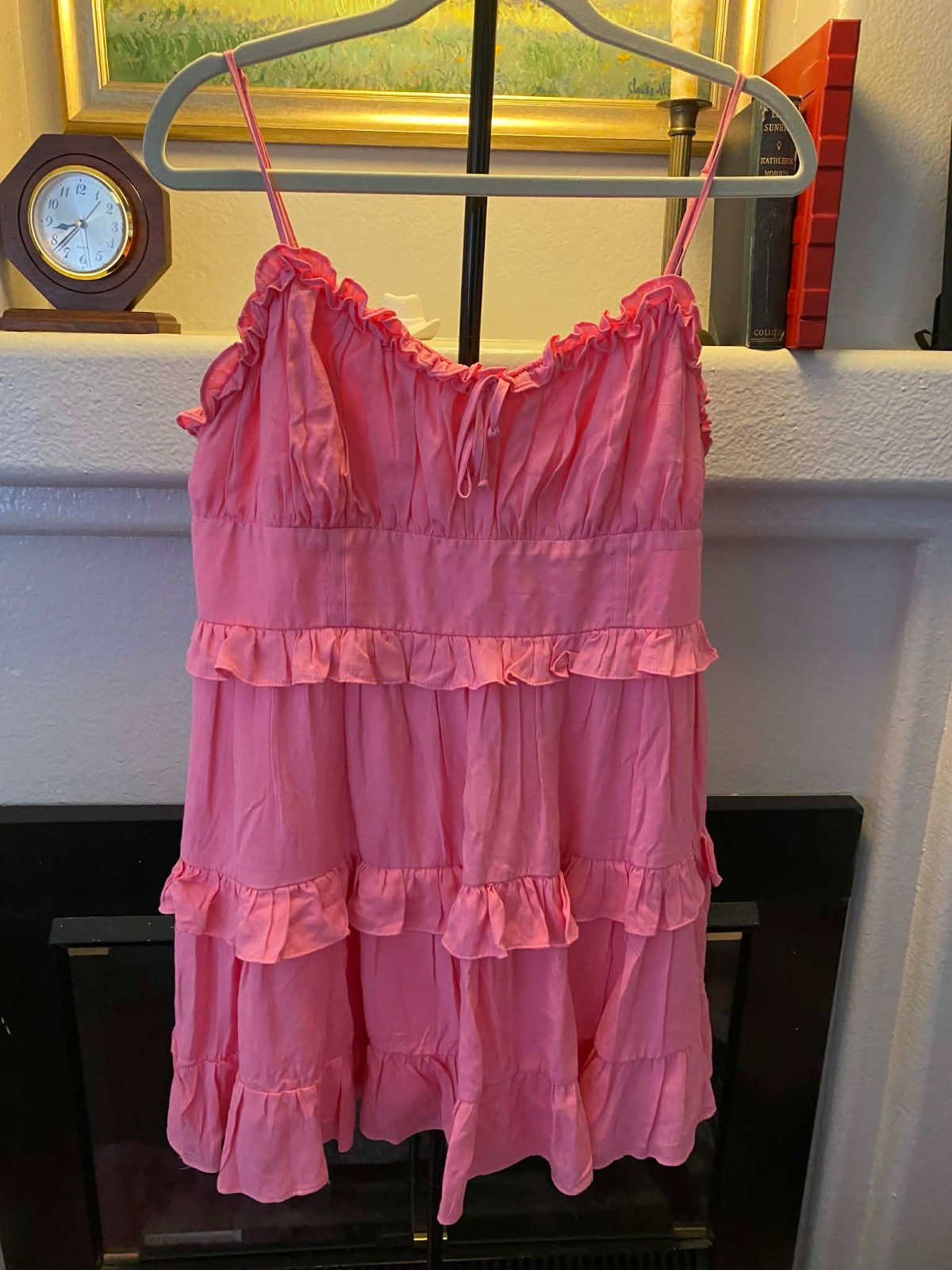 Mi Ami for Francesca’s Pink Smocked Ruffle Tiered Mini Dress Women’s Size L