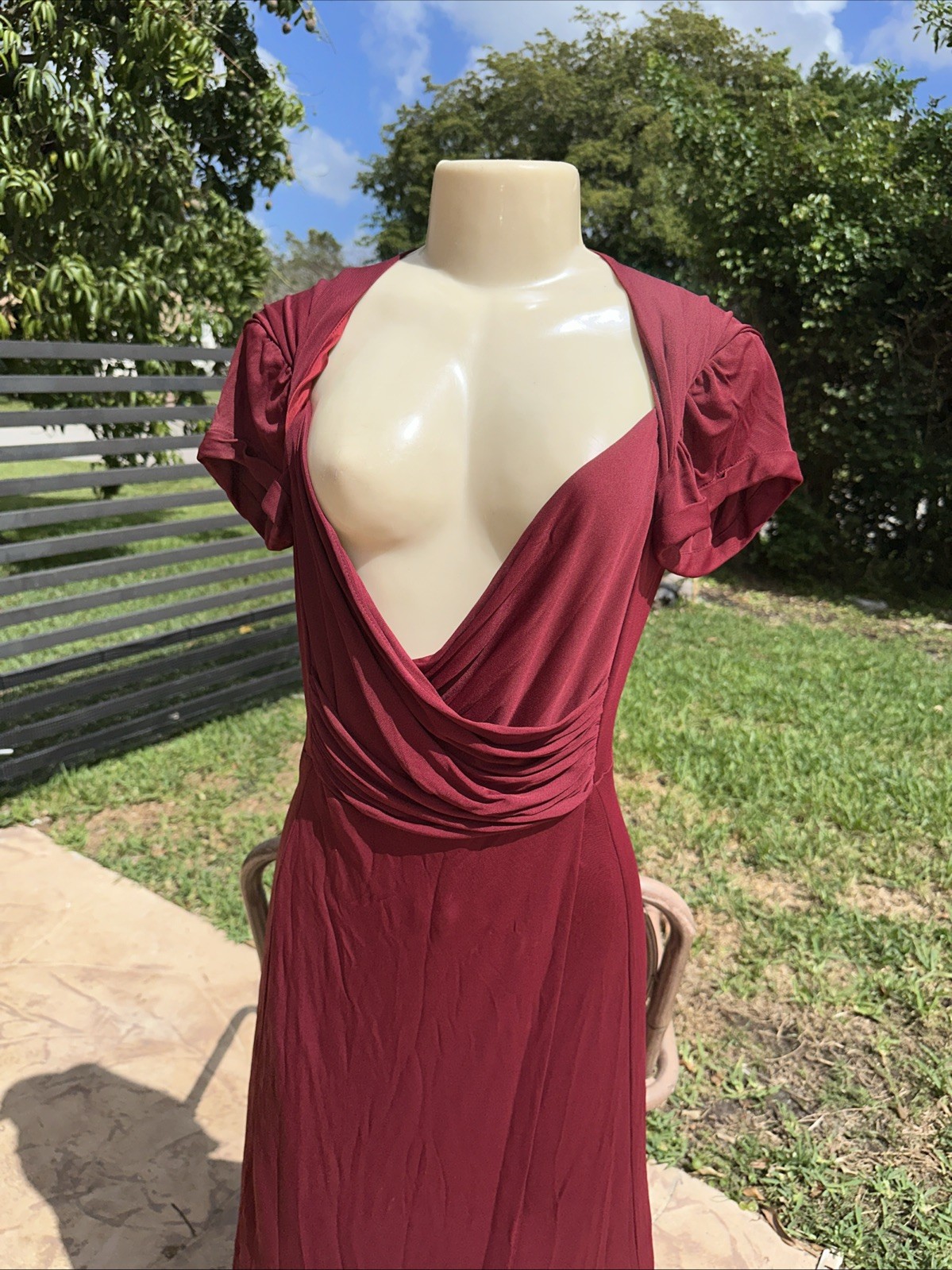 CELINE DEEP CRAMBERRY RED CASUAL STRETCH CAP SLEEVE DRESS Sz 40 MADE IN ITALY