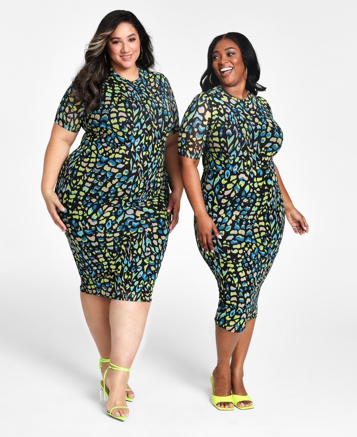 Nina Parker Plus Size Mesh MIDI Dress Women’s 1X Mixed Multi Leopard Pullover