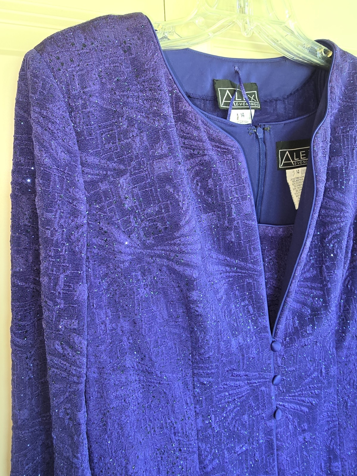 Alex Evenings Tea-Length Sparkle Jacket Chiffon Dress Size 14