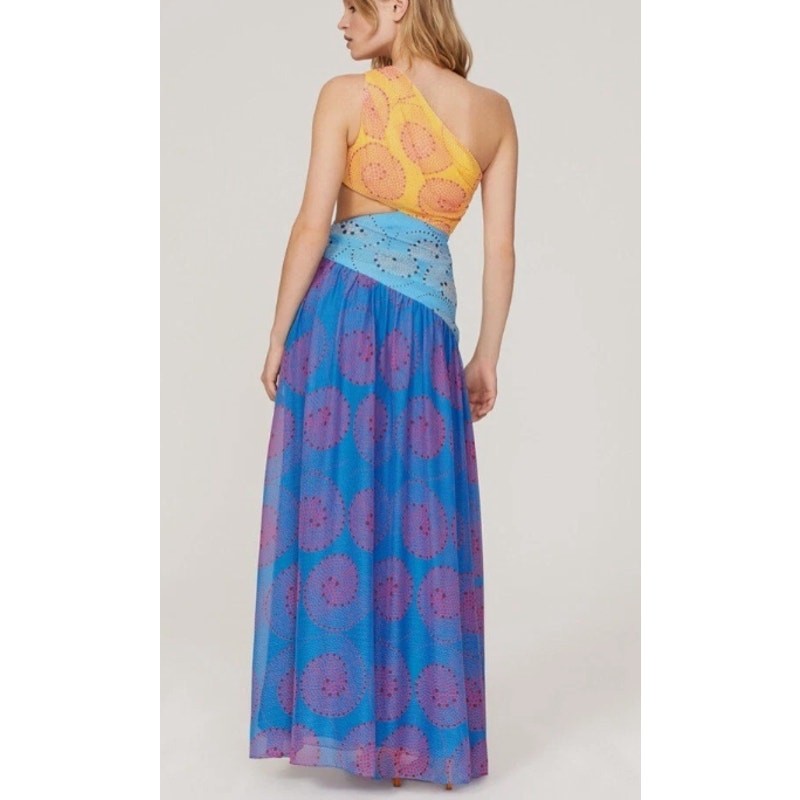 NWT STAUD Ashlyn One Shoulder Cutout Maxi Dress Multicolor Size 0