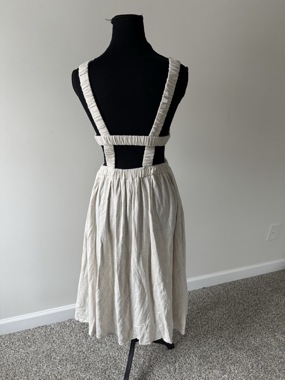FORE Women’s Linen Blend Cutout Midi Dress Size Small Oatmeal Open Back Resort