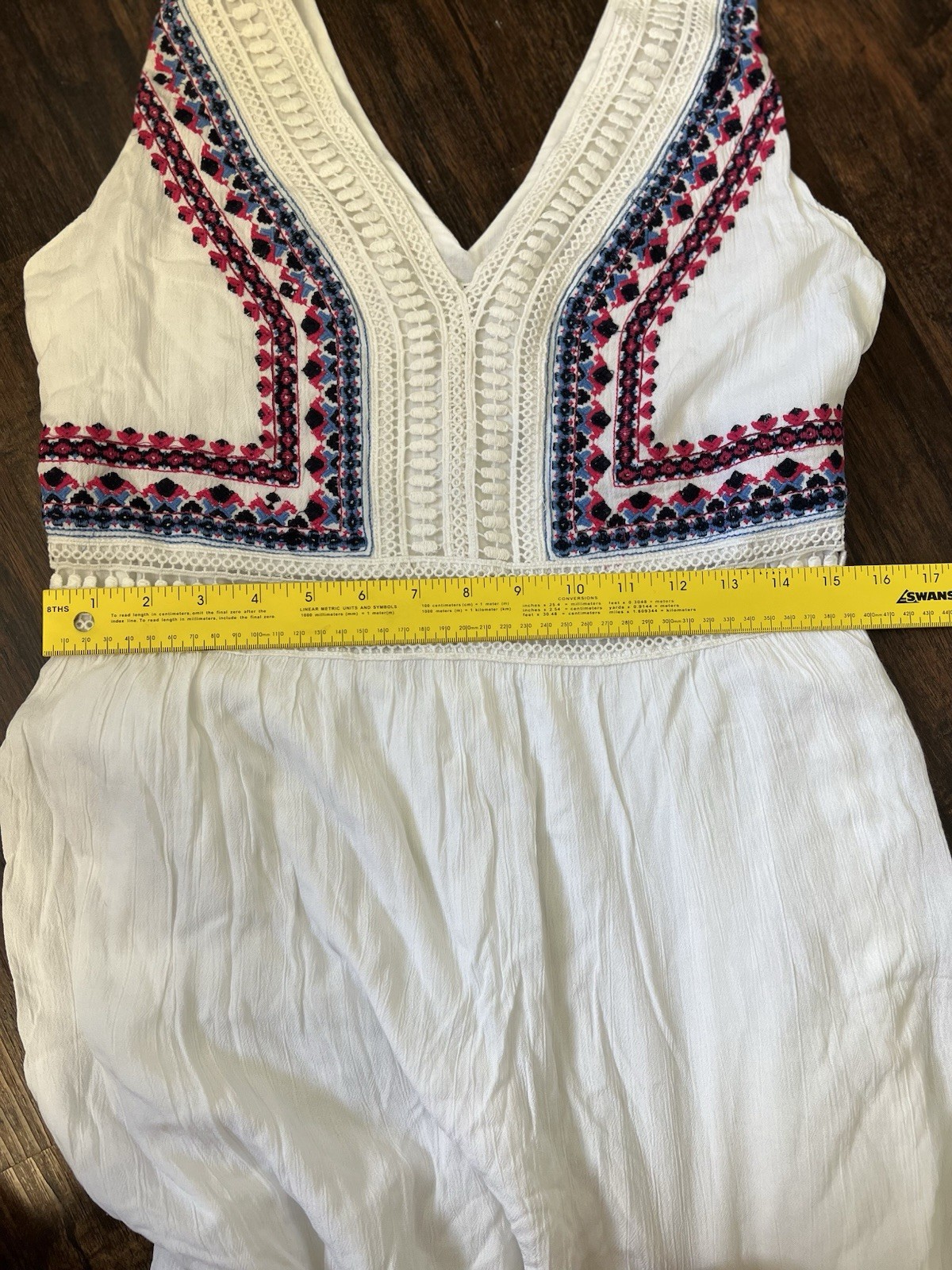 Spence Sleeveless Red/White/Blue Embroidered Crinkle Maxi Dress Size S Boho Chic