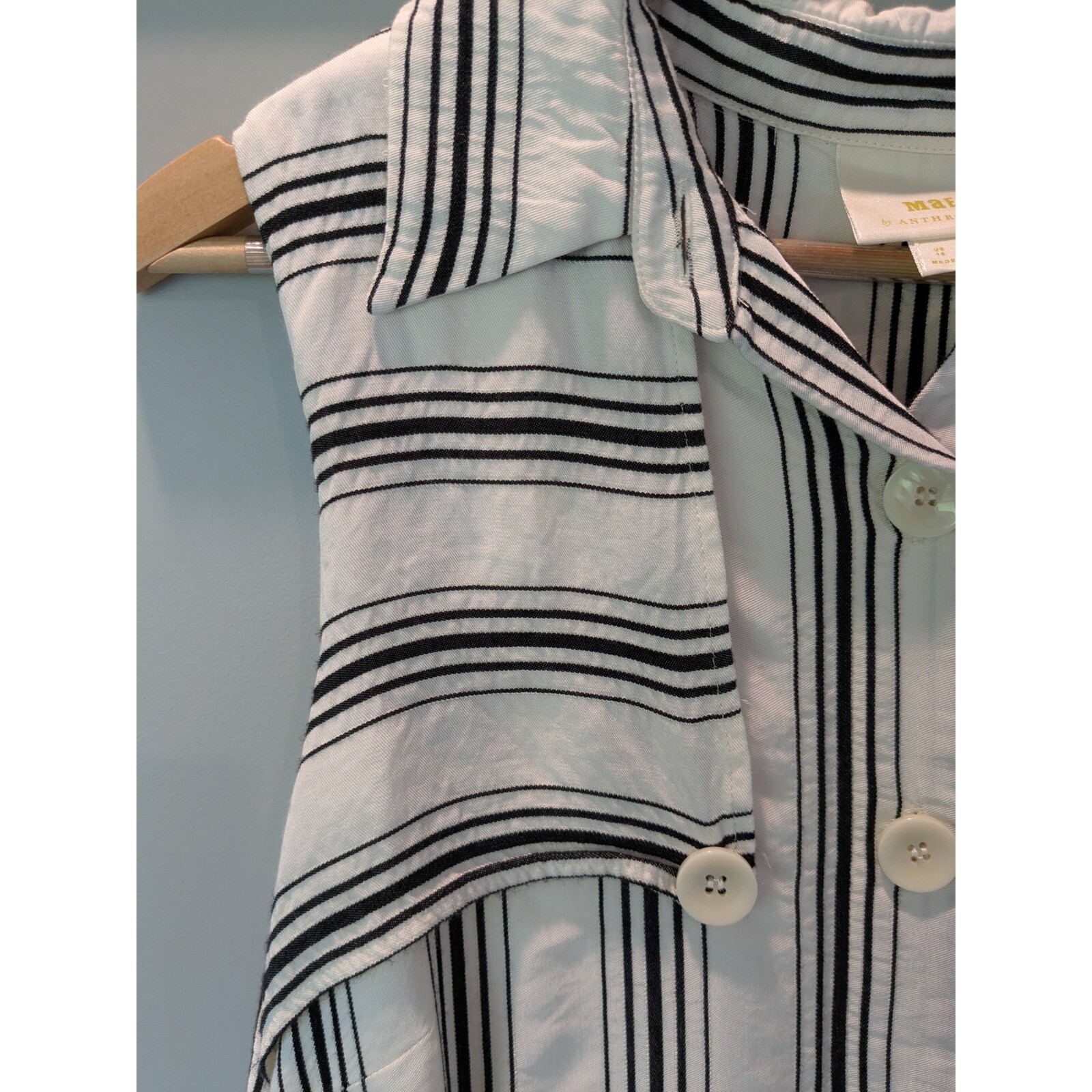 Maeve Anthropologie Ester Striped Midi Dress Sleeveless Button Front Casual 10