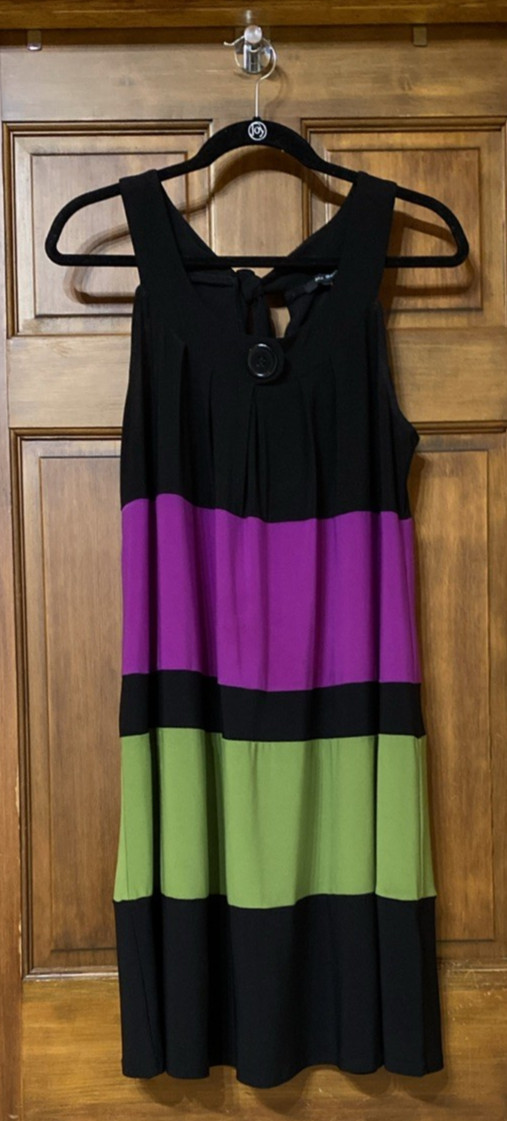 Blu Sage sleeveless Lg Dress tie back stretch Black Green Purple 36×35”