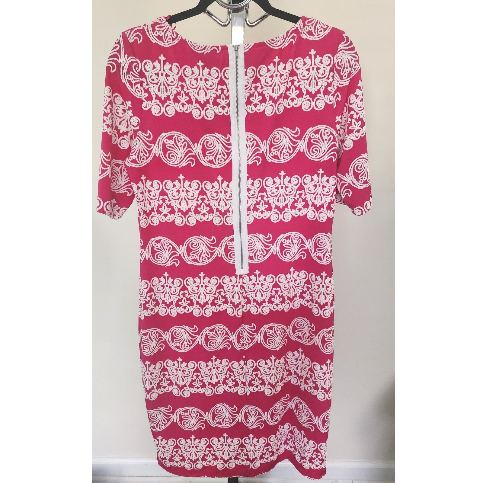 Tiana B Pink White Soutache Embroidered Shift Dress Short Wedding guest Chic S