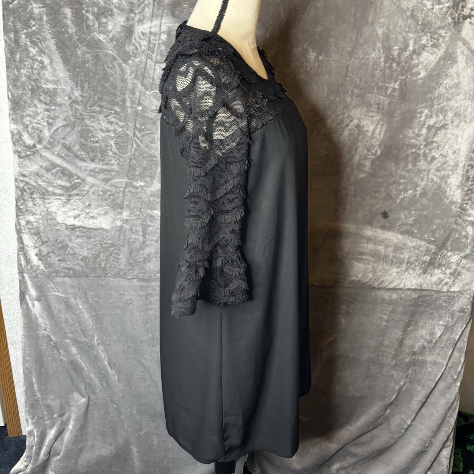 Pink Owl Dress Womens Medium Black Contrast Lace Keyhole Tie Cocktail Short