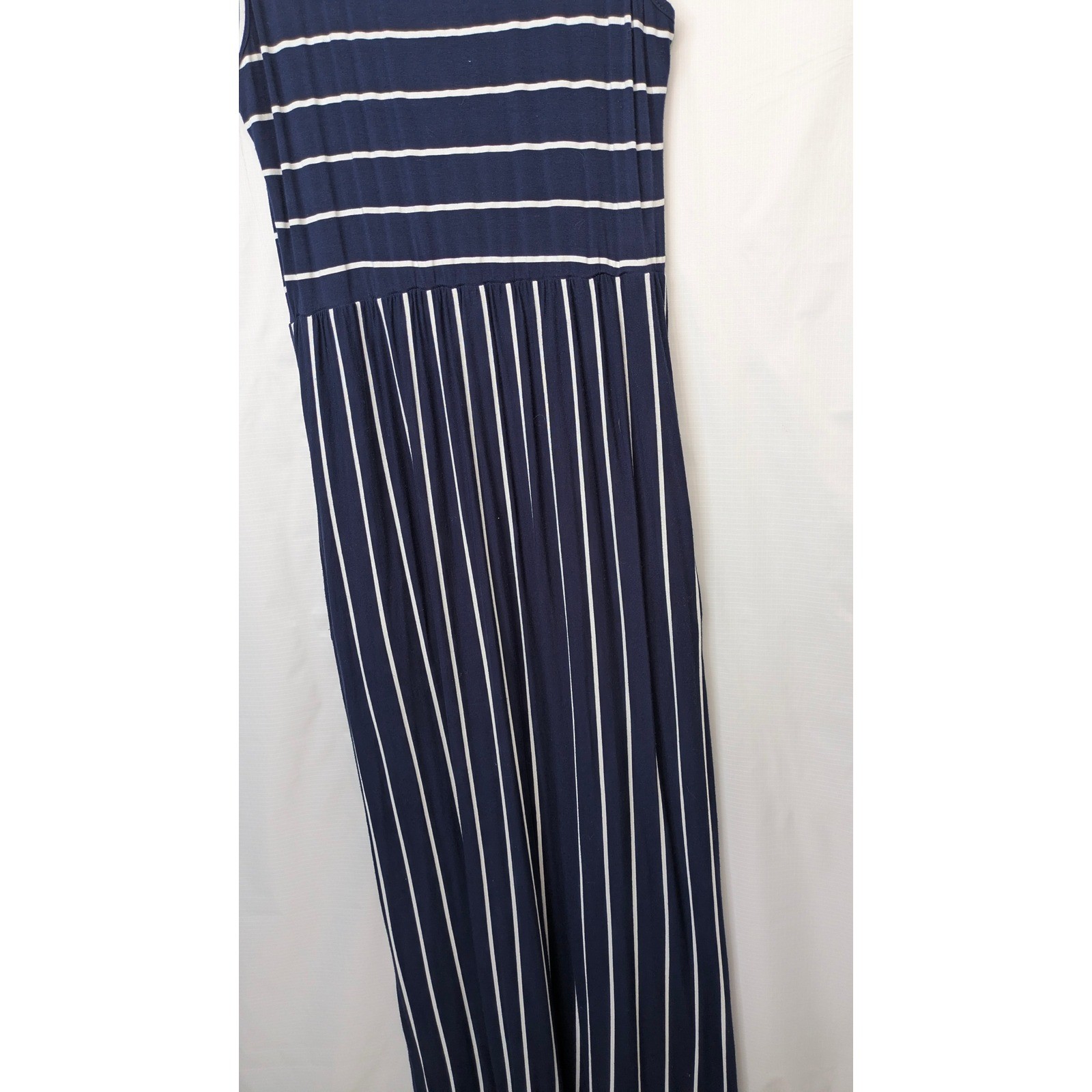 Hount Womens Large Navy White Striped Sleeveless Maxi Dress Pockets Casual