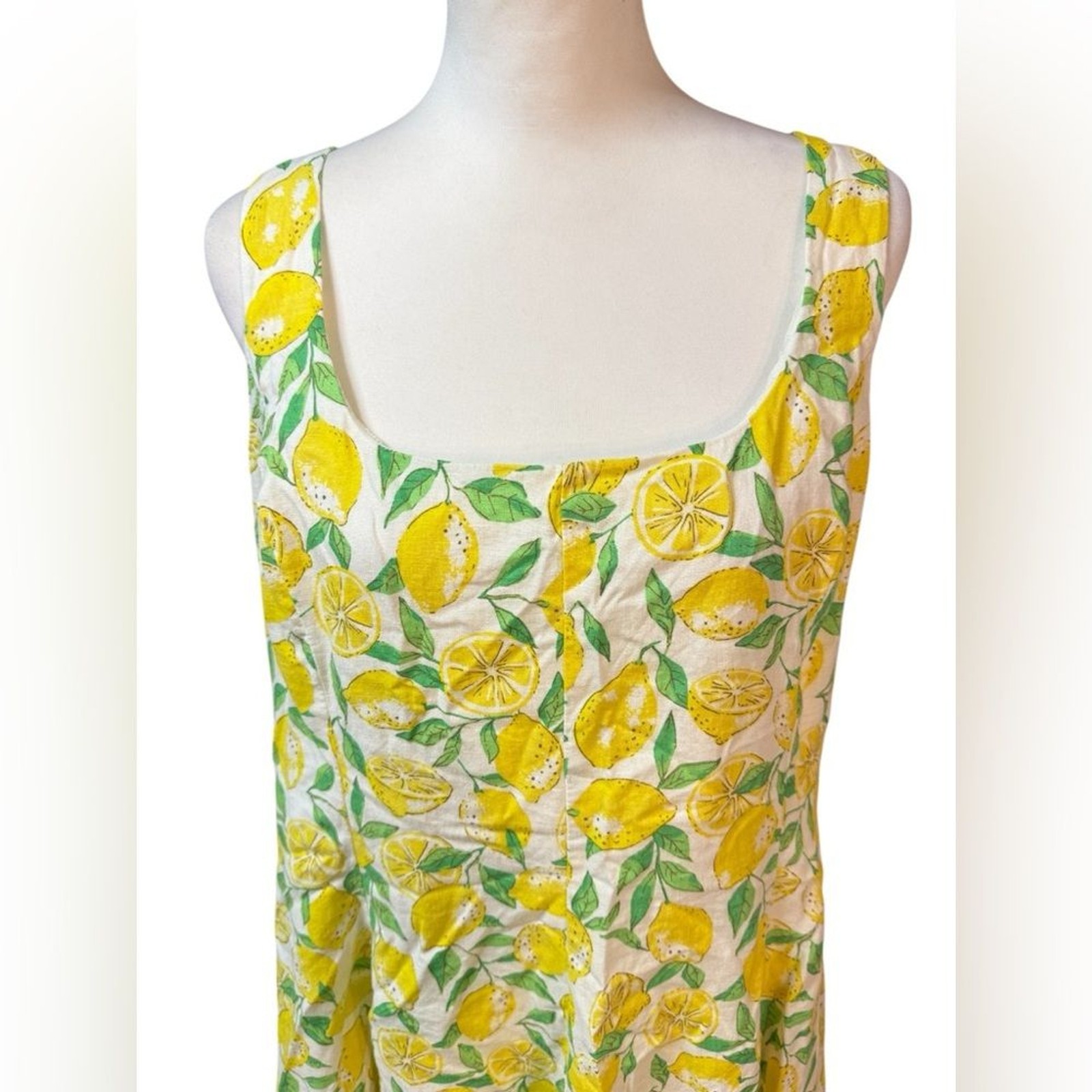 Gap Linen-Blend Mini Dress Spring Lemon Print women’s sz XL square sleeveless