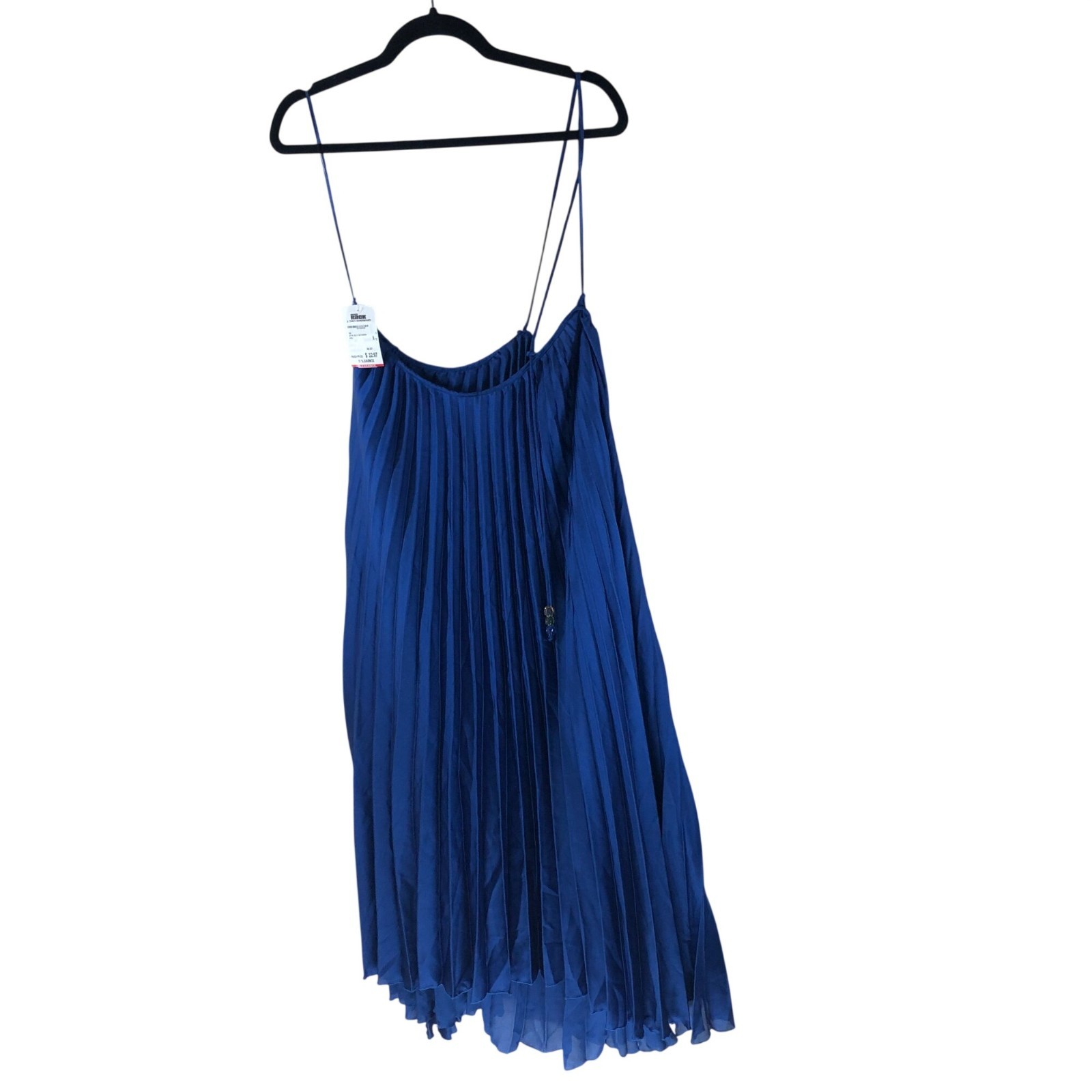 MNG Pleated Royal Blue Spaghetti Strap Dress Size M Lightweight Flowy FLAW