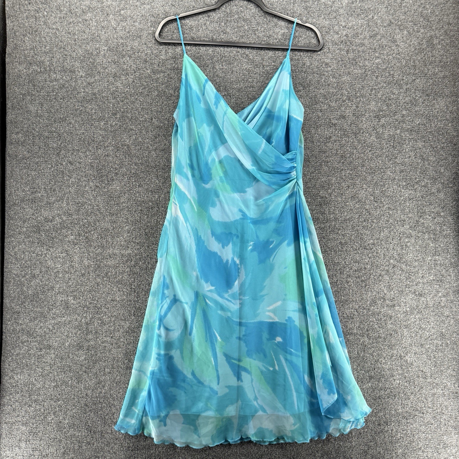 Studio 1940 Dress Womens 10 Blue Watercolor Faux Wrap Midi Y2K Event Feminine