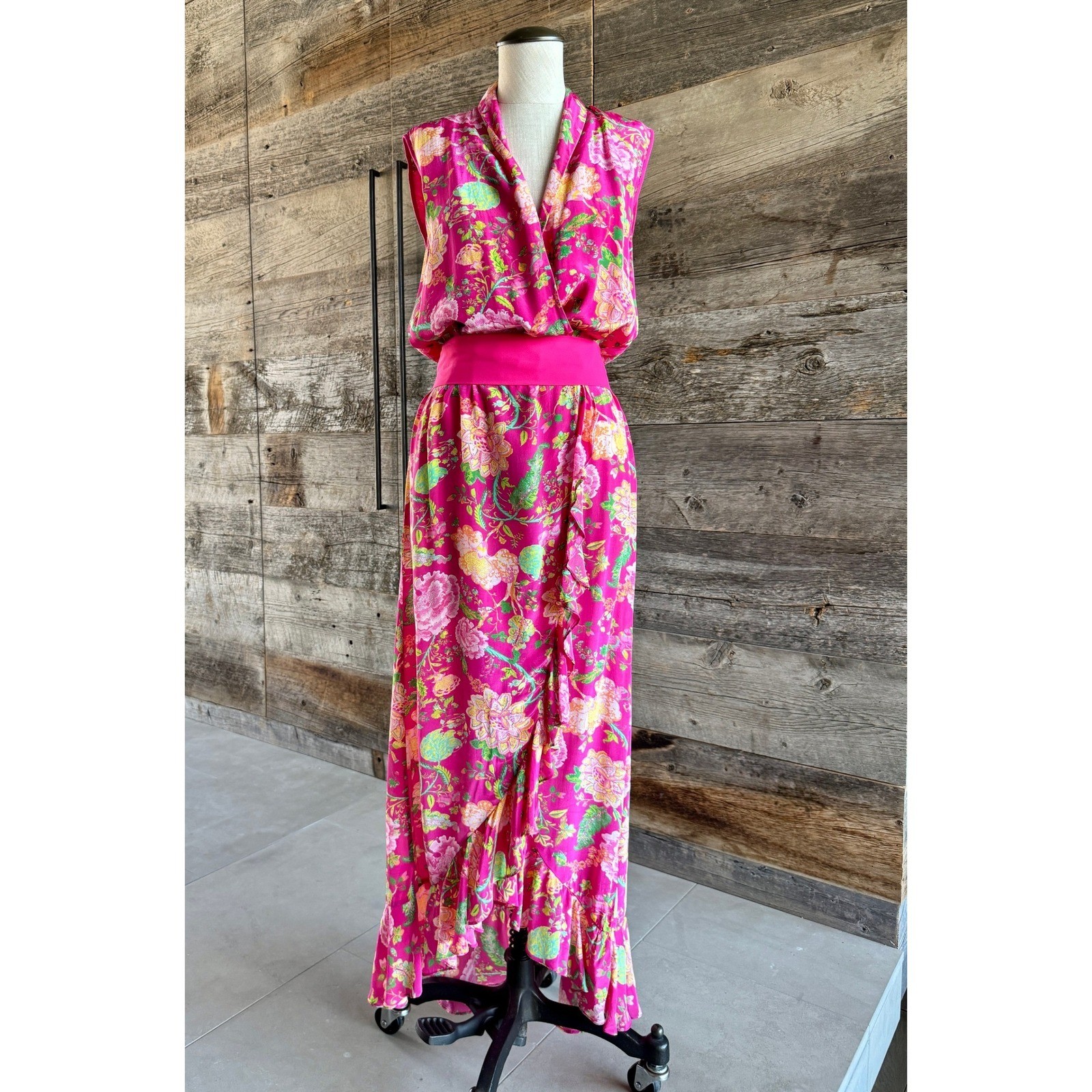 Rococo Sand Floral Wrap Maxi Dress S Pink Ruffle Flounce Wedding Romantic READ*