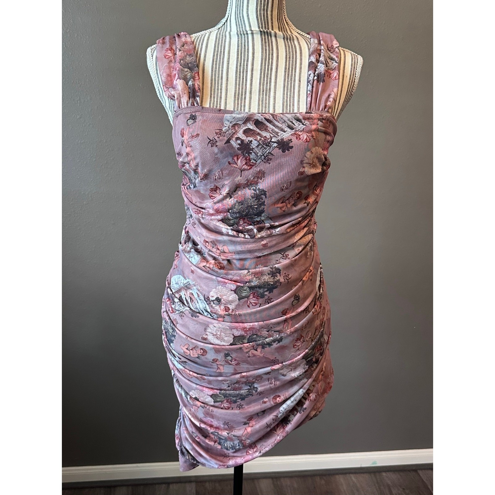 SHEIN Mauve Cherub Angel Ruched Bodycon Mini Dress 1XL