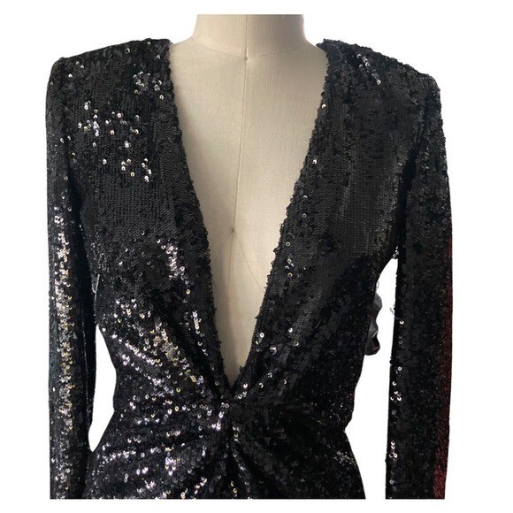 NWT GAUGE81 Midar Black Sequin Cocktail Mini Dress Plunge Twist Front Size M