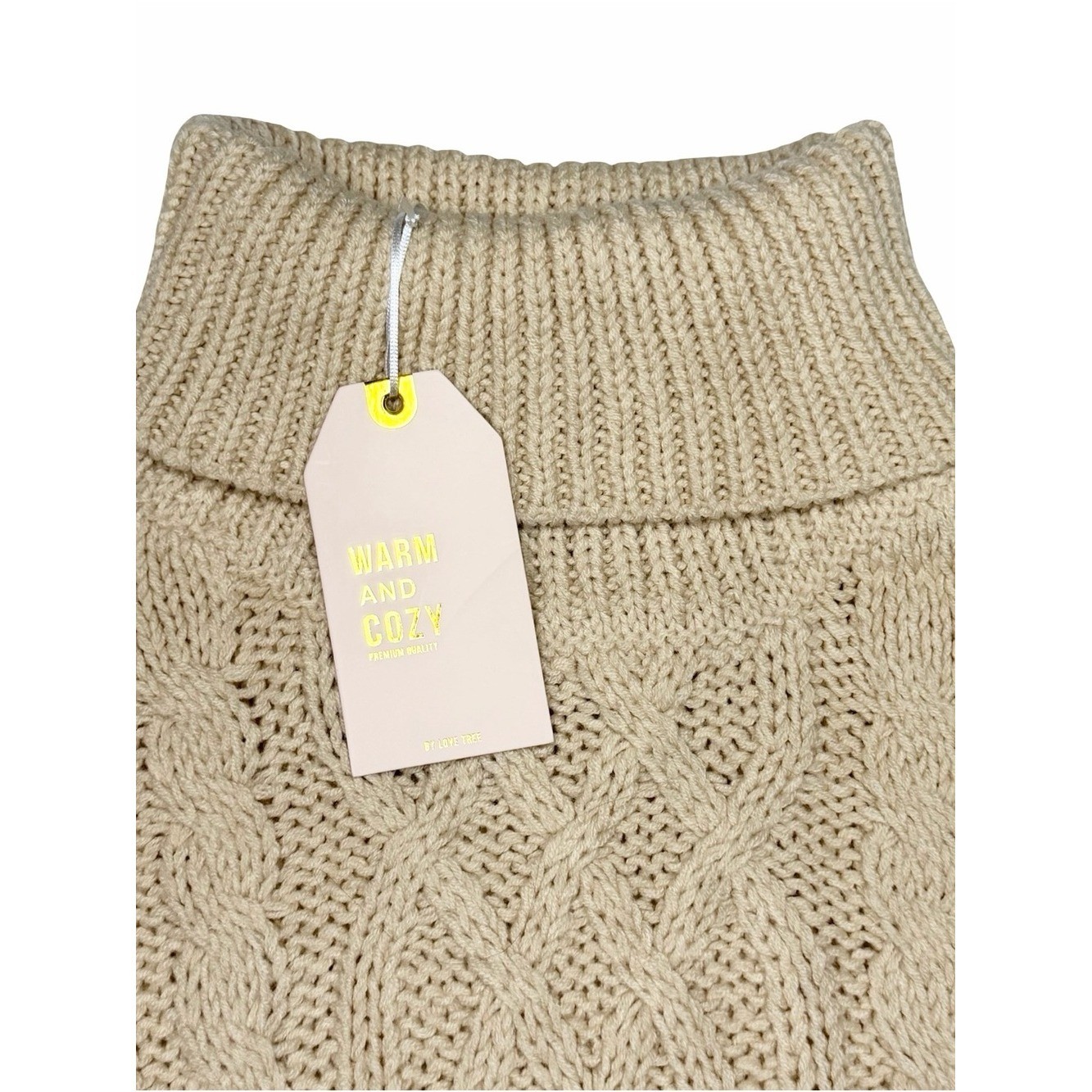 Love Tree Cream Cowlneck Cable Knit Sweater Dress Fisherman Cozy Classic