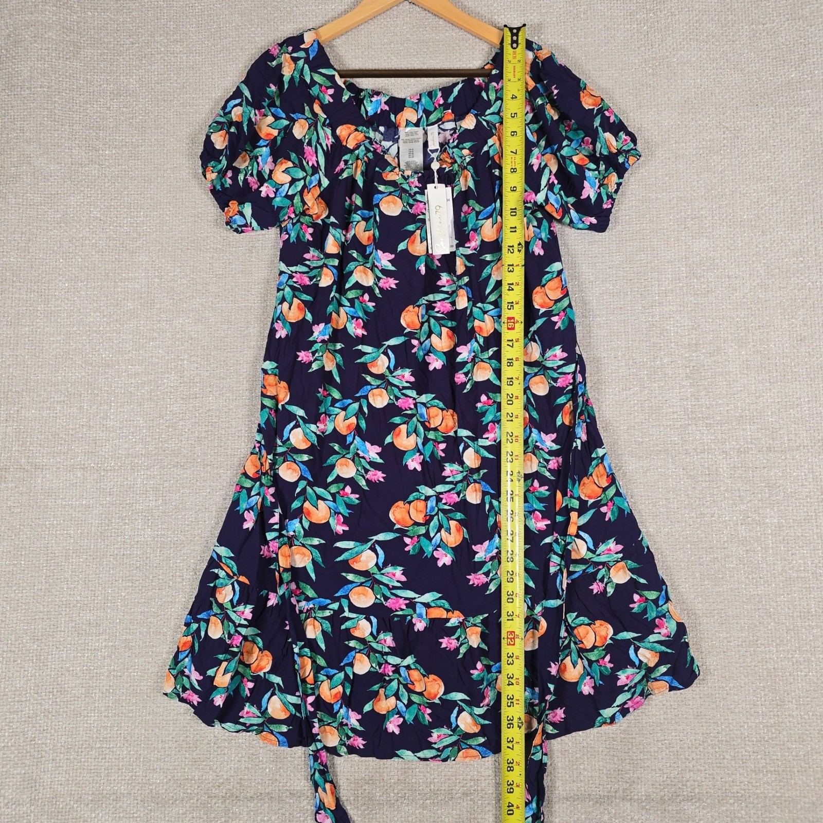 Sunshine 79 Womens Navy Blue Citrus Orange Print Mini Dress SN2SD34 Medium NWT