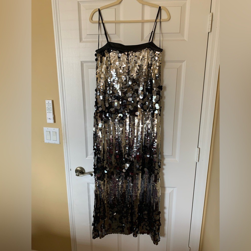 Le’ AL.X Mixed Sequin Square Neck Sleeveless Spaghetti Strap Maxi Dress Disco