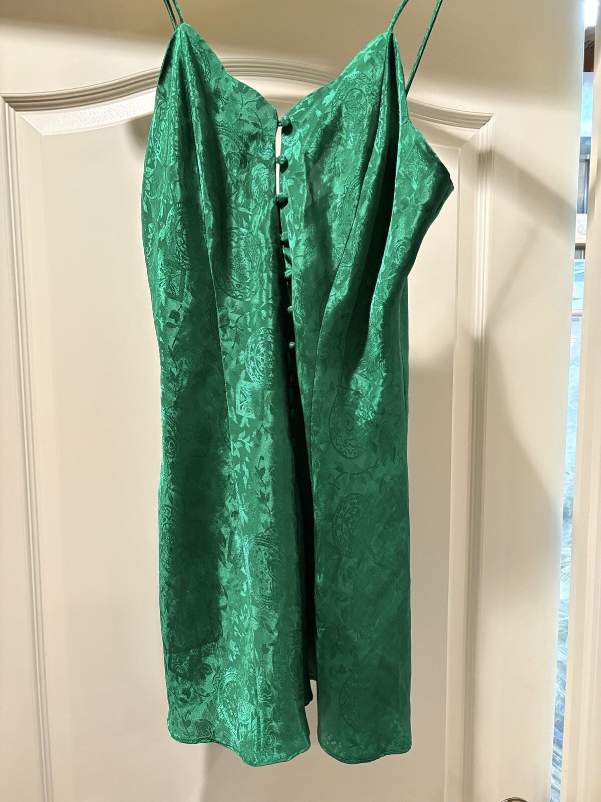 Vintage 90s Y2K 2000 Green Satin Romantic Fairy Boho Mini Slip Dress Med Goth