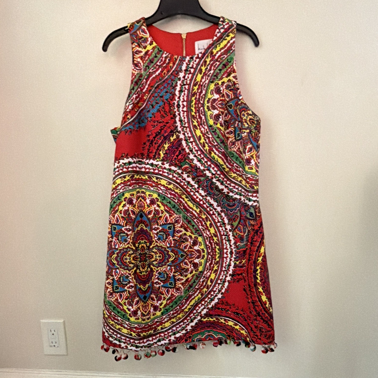 Nicole Miller New York Women’s 10 Shift Dress Sleeveless Paisley Red Zip
