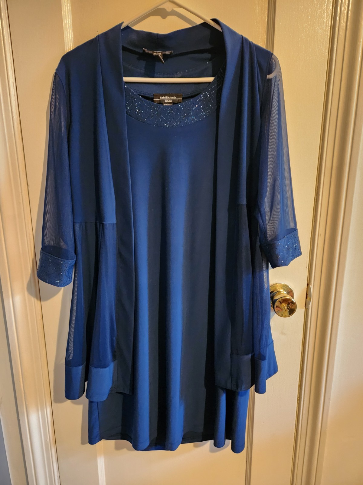 R&M Richards Women’s PS Navy Blue 2-Piece Dress & Cover Set Glitter Trim