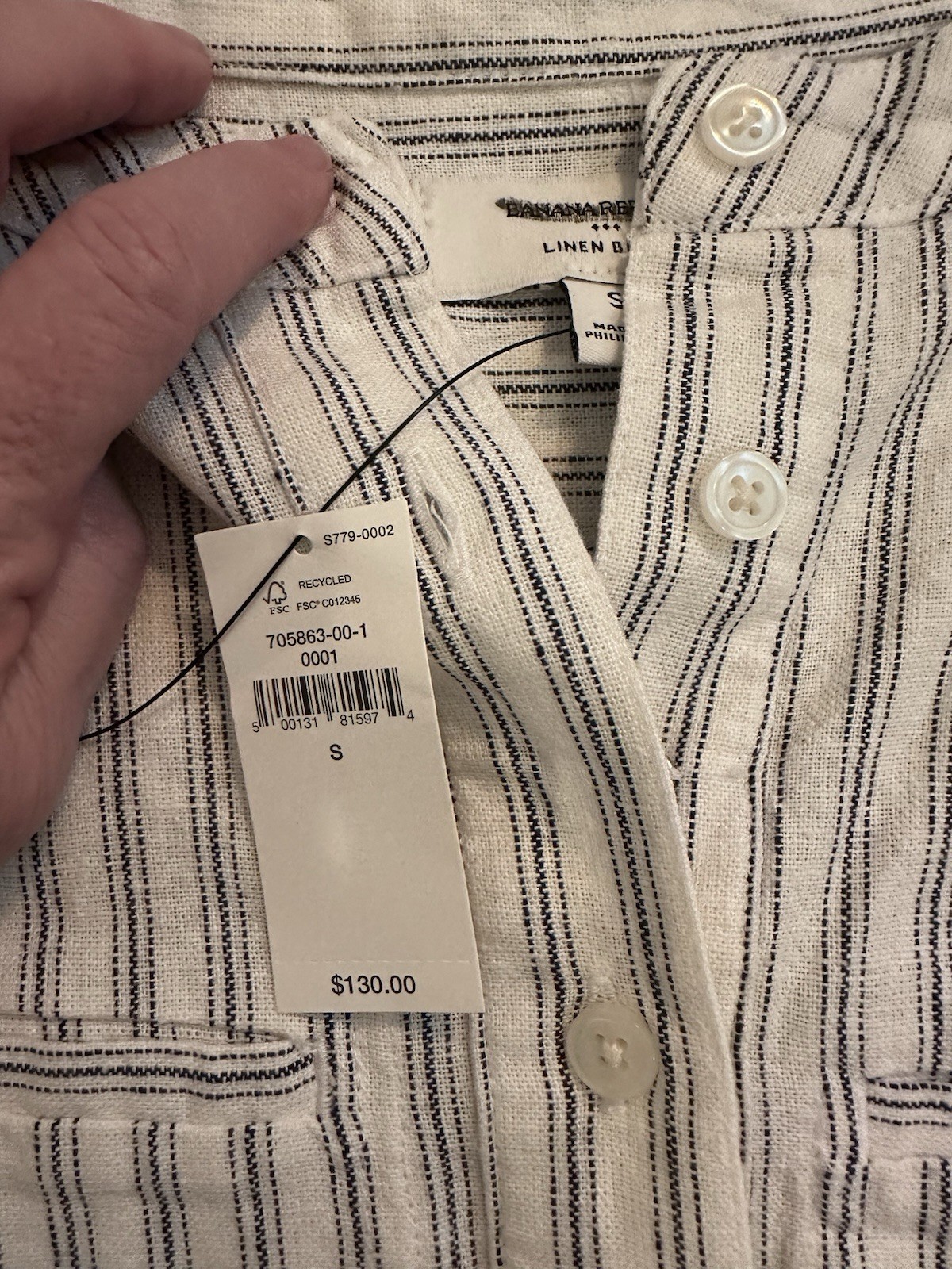 Banana Republic White Blue Striped Linen Blend Belted Shirt Maxi Dress S/M