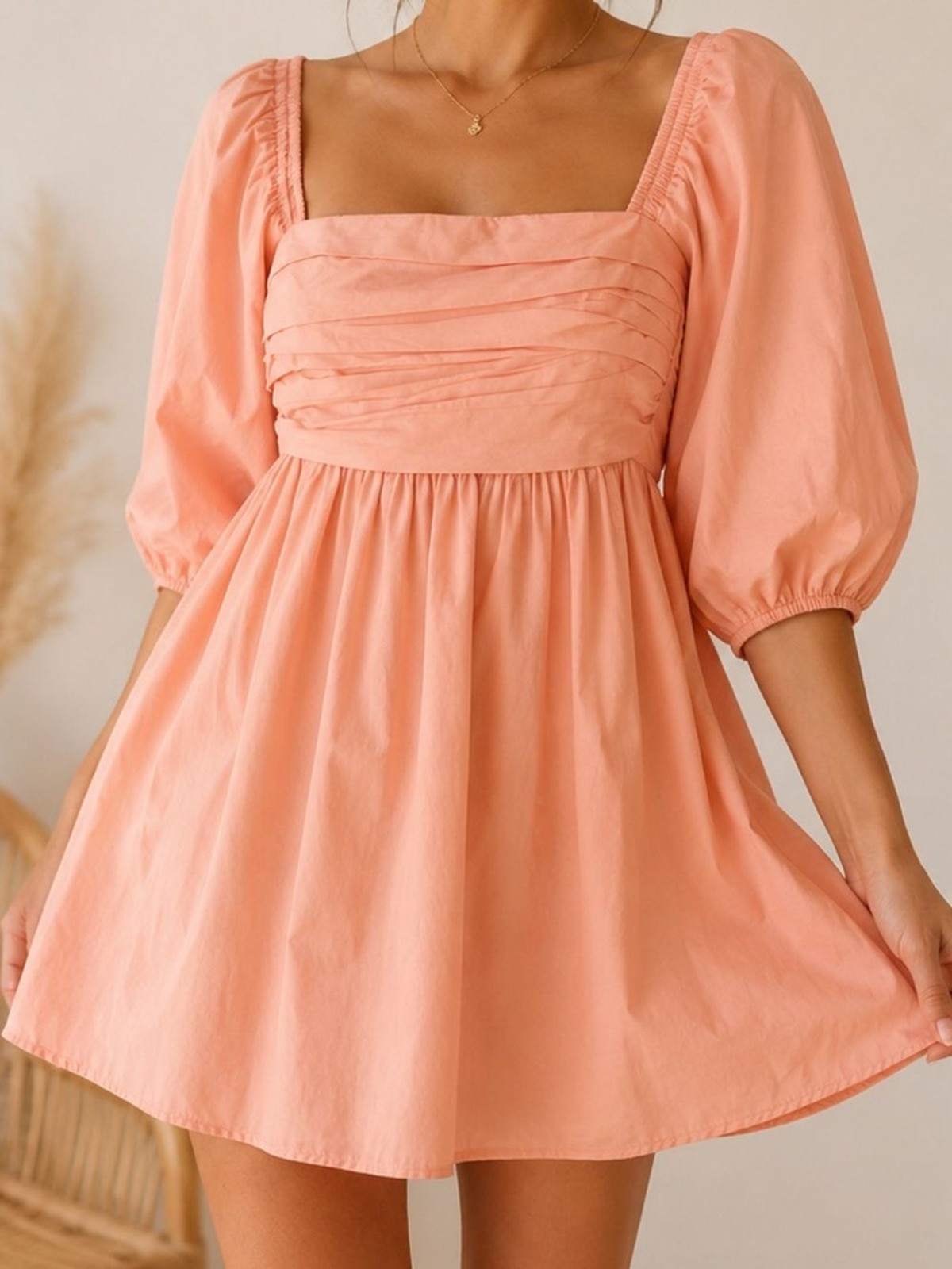 Abercrombie & Fitch Smocked Puff Sleeve Babydoll Dress Women’s M Peach