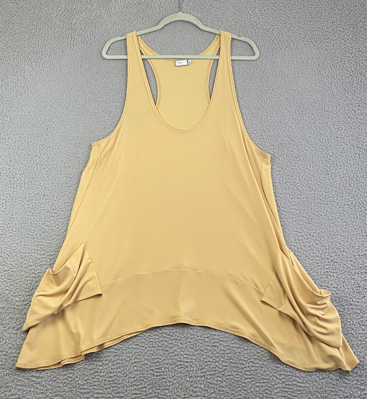 SYMPLI Canada Tank Tunic Dress Asymmetric Draped Pockets Stretch Lagenlook L