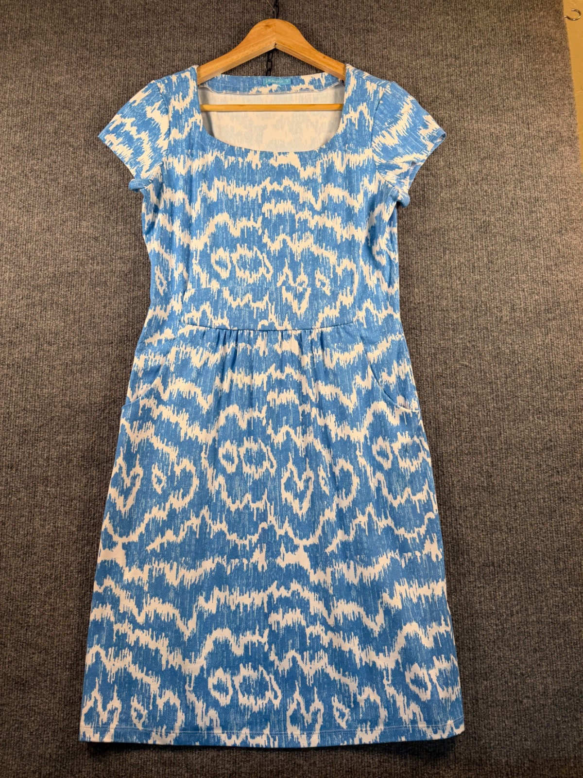 J. McLaughlin Emma Dress Catalina Cloth Blue White Size Small Ikat-Inspired Geo