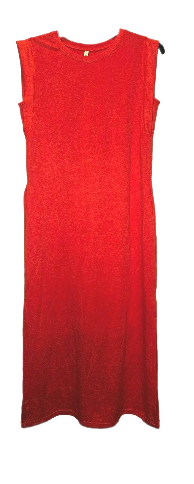 Grecerelle Red Knit Maxi Dress Side Slit Stretch Sleeveless Crew Neck 7