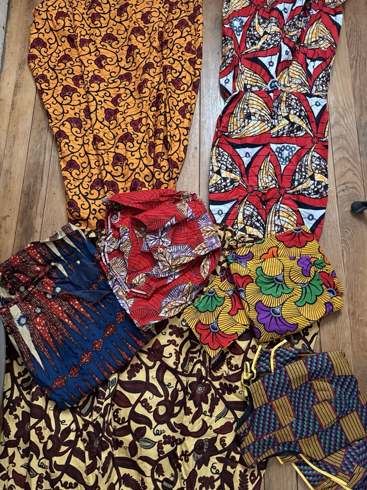 African veritable wax print Fabric yellow green floral dress Blouse Job Lot