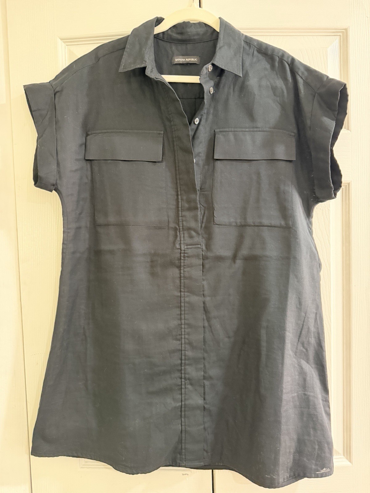 Banana Republic Womens Size M Black Shirt Dress Short Sleeve linen