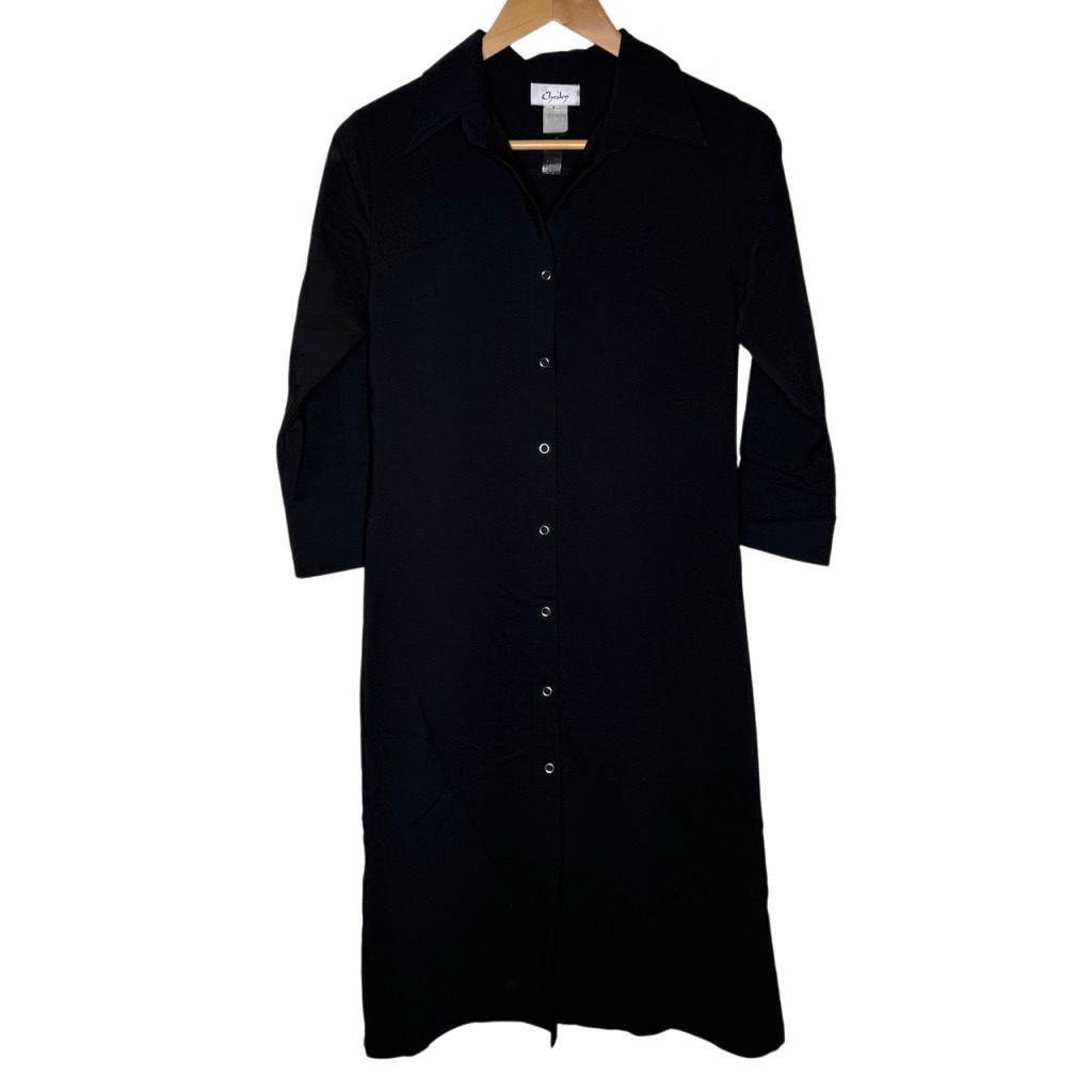 Vintage Chesley Black Long Sleeve Button Up Dress Shirt Collared Snap Closure