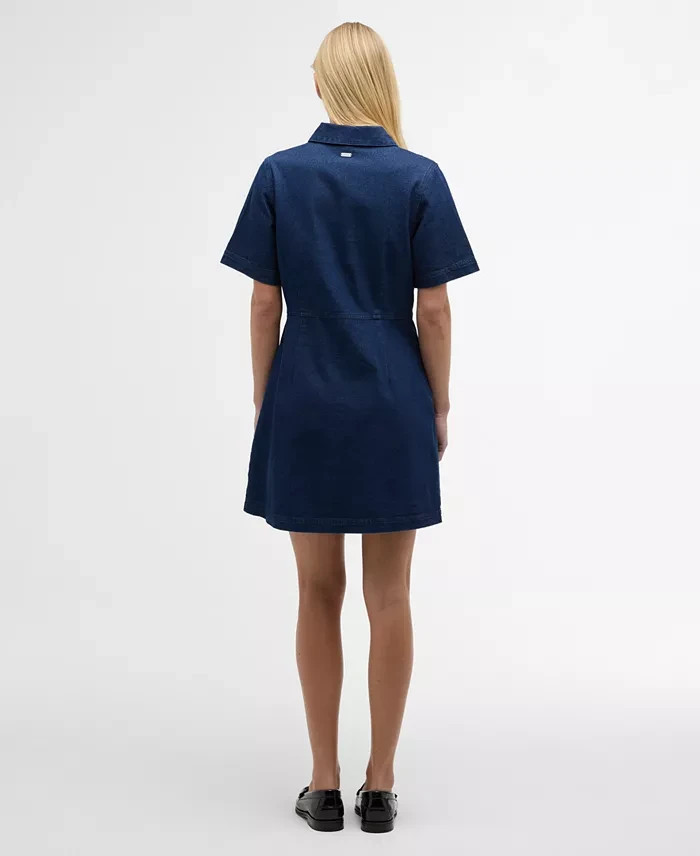 NEW, Barbour Women’s Maia Pointed-Collar Mini Denim Dress in Blue Sz 4 #MD2139
