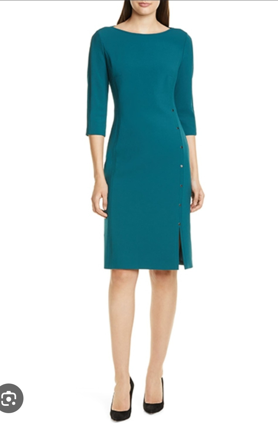 Hugo Boss Teal Sheath Dress Womens 3/4 Sleeve Knee Length Business Career Elegan