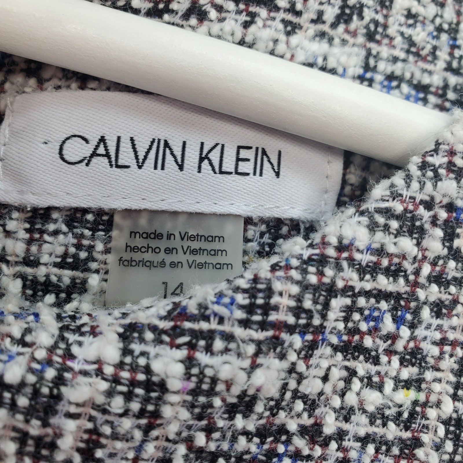 Calvin Klein Shift Dress Women 14 Multicolor Tweed Stretch Short Sleeve Back Zip