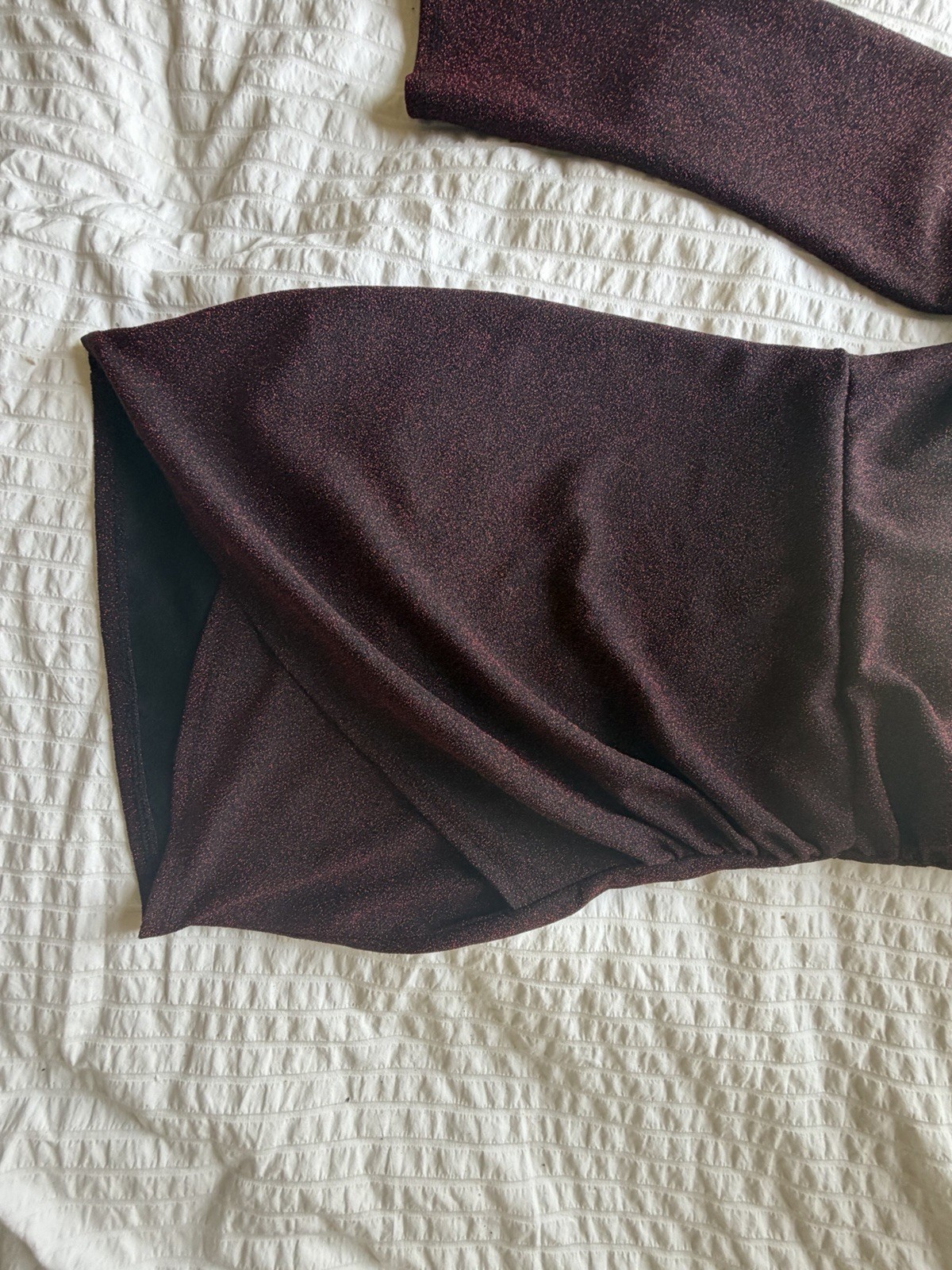 Paper Moon One-Shoulder Sparkle Mini Dress Burgundy Wine Shimmer Ruched Small