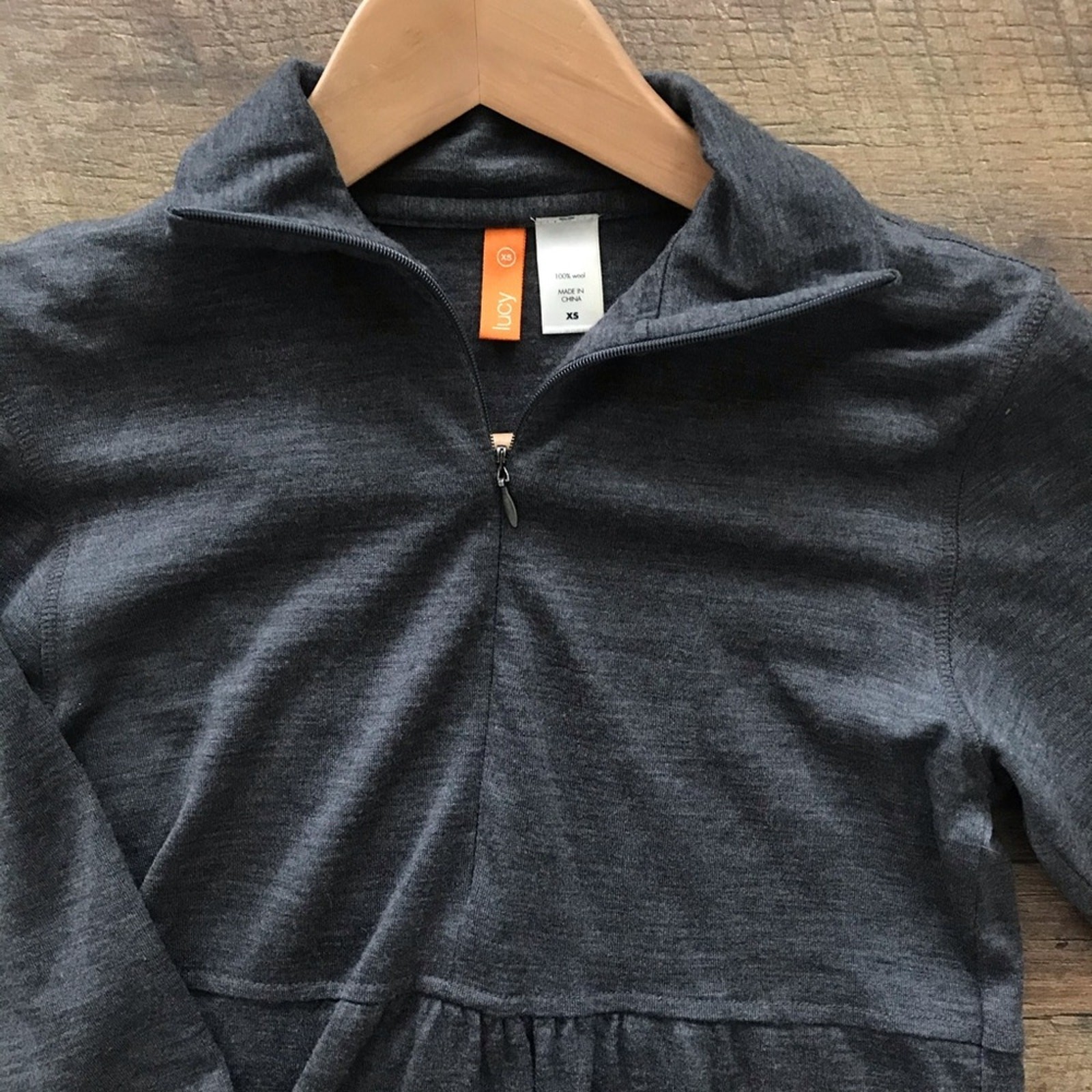 Lucy Quarter Zip Wool Knit Athleisure Dress Gray XS