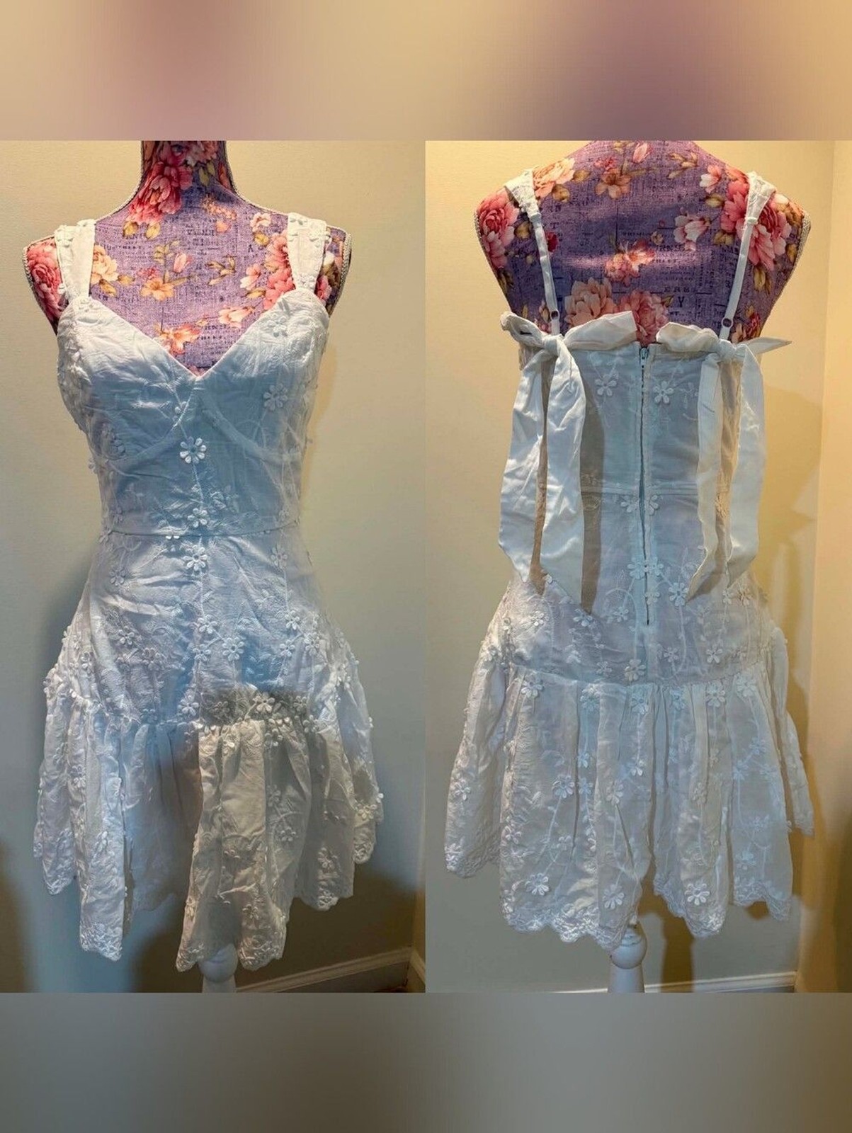 White Embroidered Sundress with Floral Eyelet Detail
