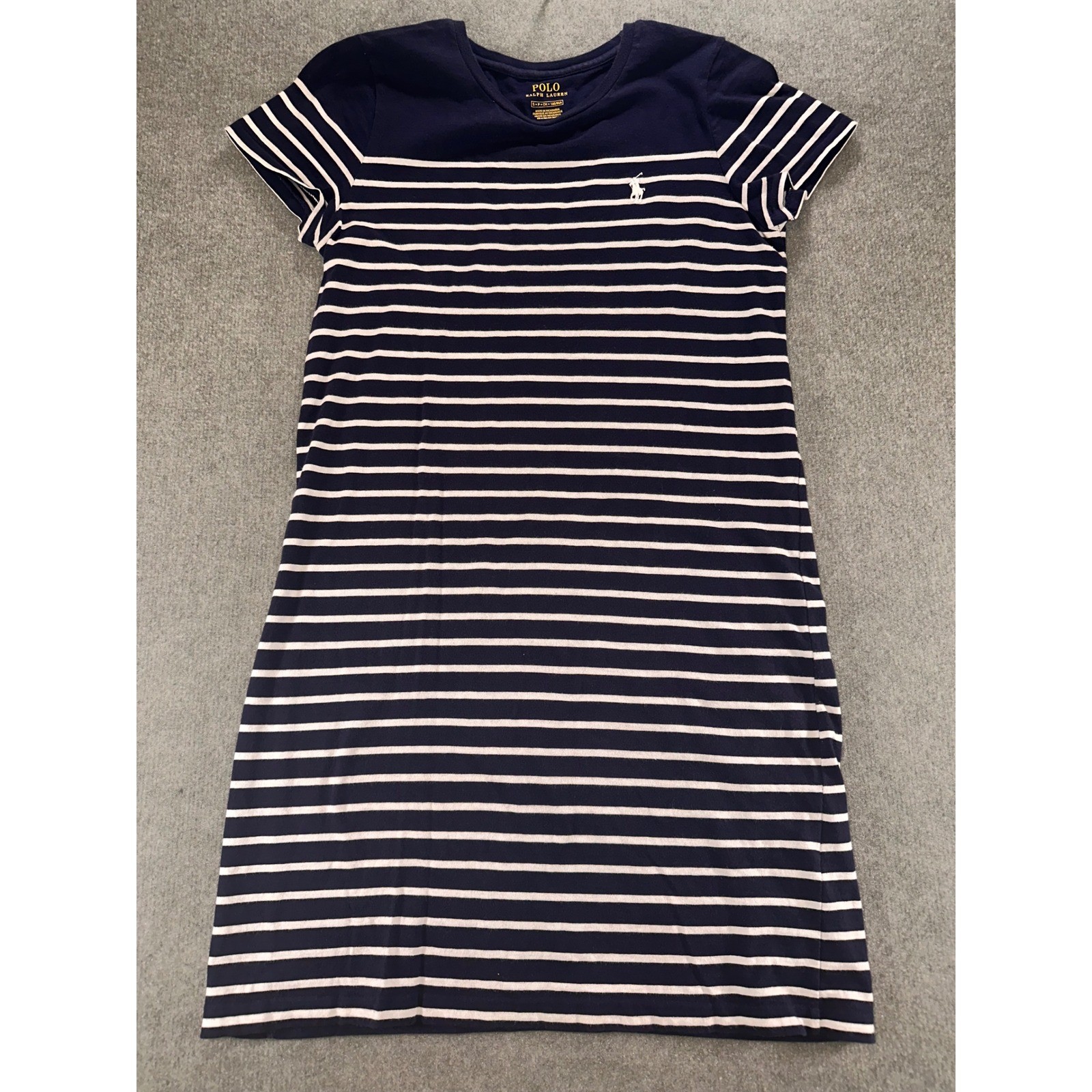 Polo Ralph Lauren Womens Navy Blue White Striped T-Shirt Dress Small S Pony Logo