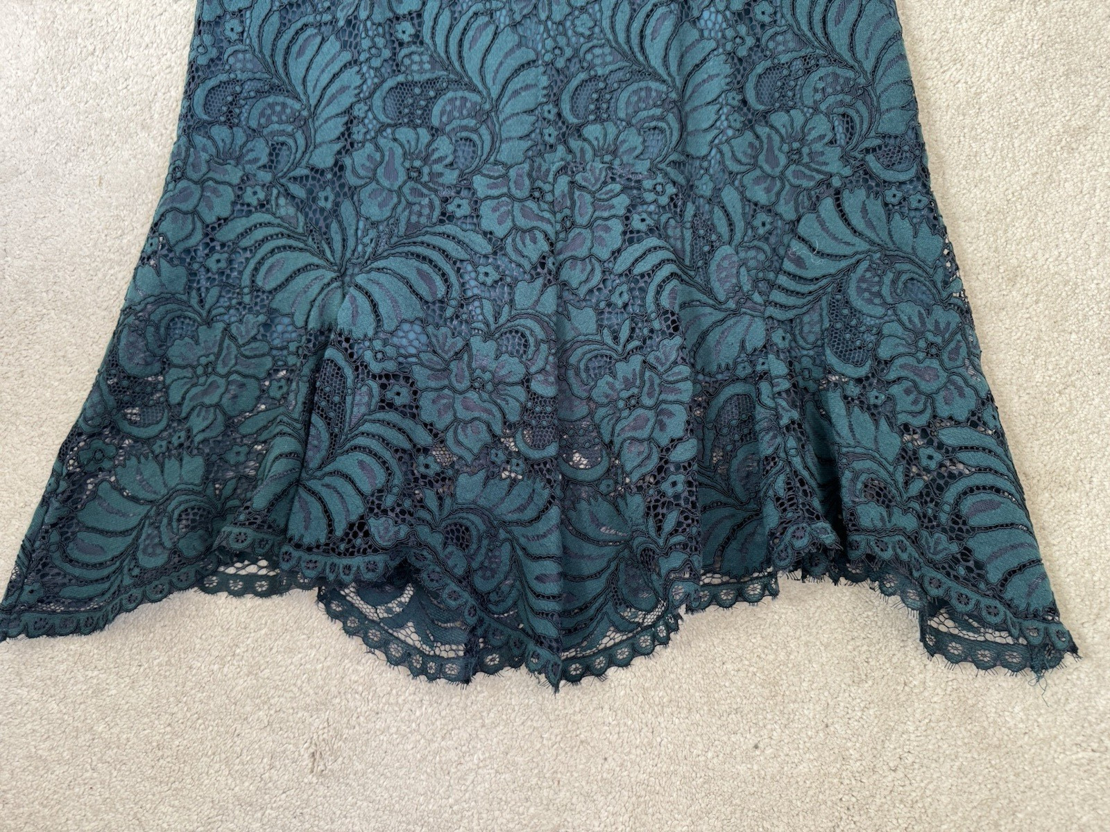 COAST FOREST GREEN LACE SHORT SLEEVE OCCASION DRESS SIZE 16, LINED, WEDDING VGC