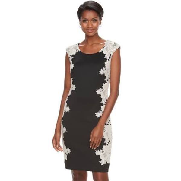 Jax Women’s Cap Sleeve Floral Lace Sheath Dress Black 4